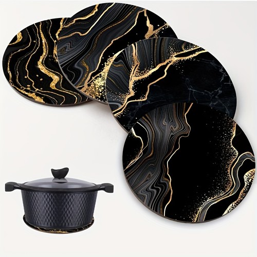 Pcs black marble trivet - black,