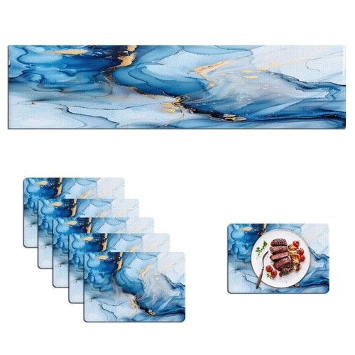 Blue marble table runner and - blue,